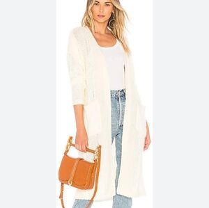 Tularosa Cream Ivory Duster Sweater Open Weave Fuzzy Stripes Open Front XS